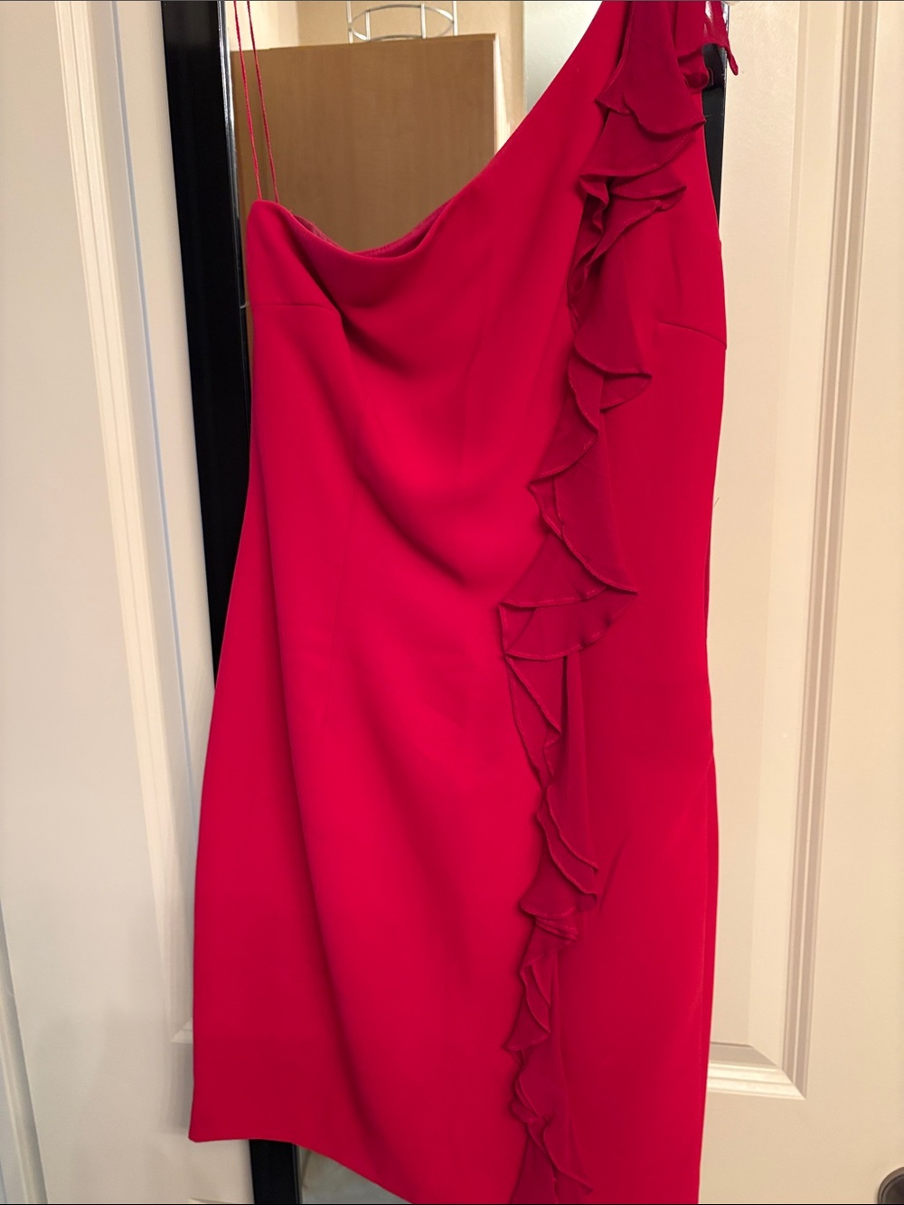 Maggy London Hot Pink One-Shoulder Ruffle Dress